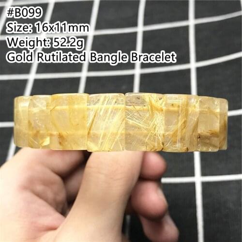 Natural Gold Rutilated Quartz Bracelet Bangle Jewelry For Women Men Wealth Crystal Titanium Gemstone 16x11mm Beads Stretch AAAAA