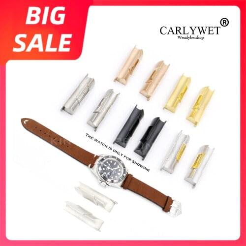 CARLYWET 20mm High Quality Luxury Gold Black Rose Gold Solid Curved End Link For Rolex Submariner Watch Band Rubber Leather