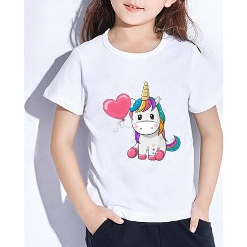 Happy Birthday Girl Unicorn Cartoon Print T-shirt Children Summer Short Sleeve Tops Kids Funny Present Baby T Shirt