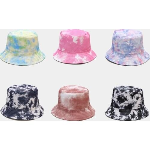 Double-sided Wearing Cap Visor Rainbow Color Bucket Hat Men Women Cotton Flat Sun Hat Reversible Sun Tie Dye Fisherman Hat Gift