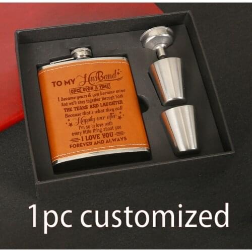Engraved Flask Set With Shot Glasses For Men Women Dad Stainless Steel Leather Hip Flask Gift Set For 7oz Liquor JH011