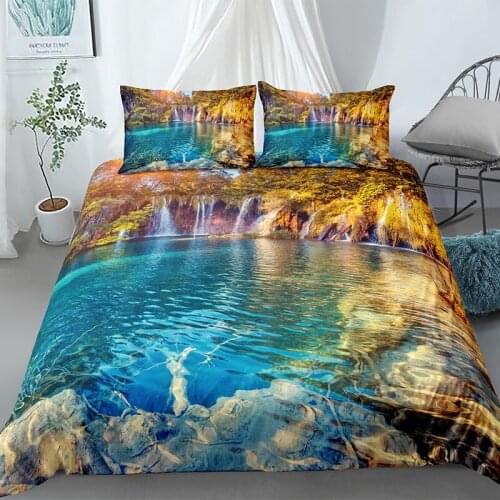 Blue Lake Mountain Bedding Set Fantasy Comforter 3D Print Luxury Duvet Cover Set Home Textile Decor Twin Queen King Single Size