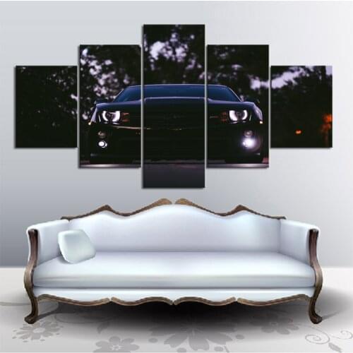 Art Printed Modern Canvas Wall Modular Poster Frame 5 Panel camaro ss lights Decor Living Room Painting