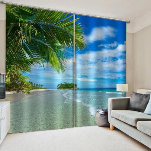 Customized 3d curtains simple and fresh modern blue beach curtains thickening blackout curtains 3D Window Curtains