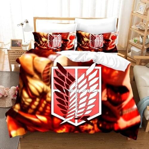 Attack On Titan Bedding Set Red Wings Of Liberty Anime Kids Duvet Cover Sets Comforter Bed Linen Queen King Single Size Cartoon