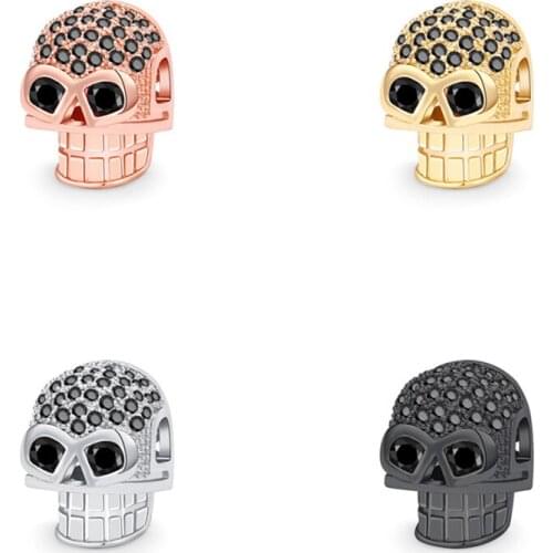 Cubic Zircon Skull Accessories Beads DIY Jewelry Bracelet Necklace Making Copper Metal Skull Charm Beads for Jewelry Making