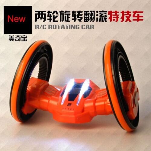MKB New 2.4G unique RC tumbling Vehicle 2 wheels spider Spinning Stunt Car exploring spaceship LED Light RC Car Toy kids gifts
