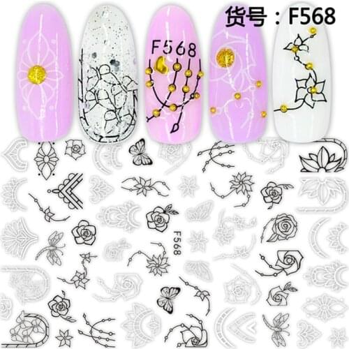 Fashion black white Nails Art Manicure Back Glue Decal Decorations Design Nail Sticker For Nails Tips Beauty