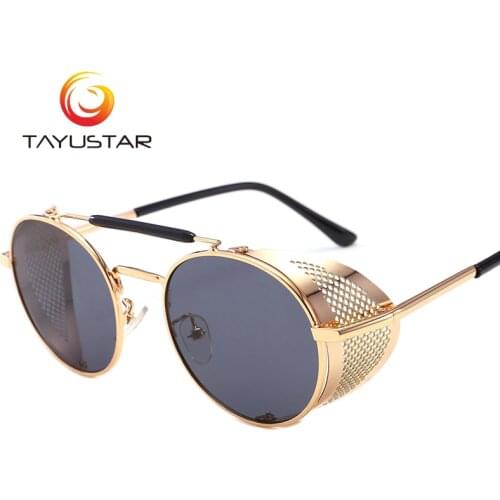 MEESHOW 2020 fashion Retro Round Steampunk Sunglasses Men Women Side Shield Goggles Metal Frame Gothic Mirror Lens Sun Glasses
