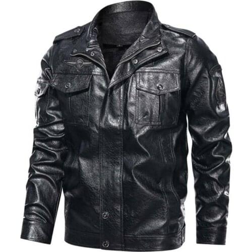Mens Leather Jacket Clothing Solid Stand Collar Warm Motorcycle Jacket Overcoat Long Sleeves Windproof Outerwear Men Winter Coat