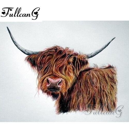 FULLCANG full square/round drill 5d diy diamond painting "highland cow" animal embroidery rhinestone cross stitch kit arts FC035