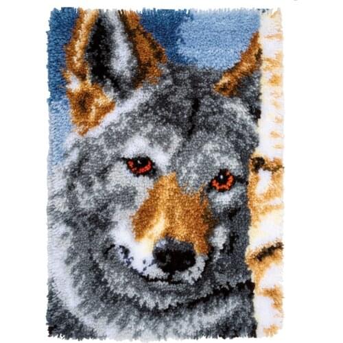 Latch Hook Rug Kits with Printed Canvas for Adults Kids Crochet Needlework Crafts Printed Canvas Wolf Pattern Home Decoration
