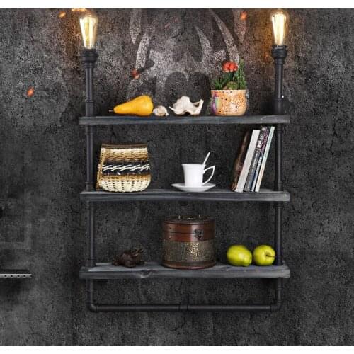 LOFT wroguht iron shelf Water pipe wall lamp vintage aisle lights edison incandescent light bulb