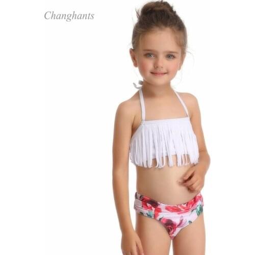 New Model Girls Bikini Set Baby Two Pieces Swimsuit with Tassel Children Sandy Beachwear Kids Swim Pool Wear Bathing Suits