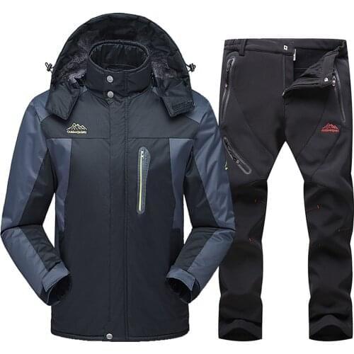 2020 New Ski Suit Men Winter Waterproof Windproof Snow Clothes Men Ski Sets Warm Fleece Jacket Skiing Snowboarding Jacket Suit