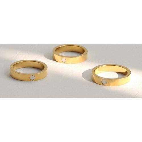 SRCOI New Trendy Flower Shell Ring Simple Glossy Titanium Steel Ring Creative Sweet Girl Women Temperament Daily Party Jewelry