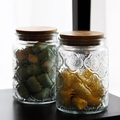 Retro Begonia Pattern Glass Sealed Jar Storage Jar Embossed Food Jar Dried Fruit Snack Storage Jar Home Decoration Ornaments