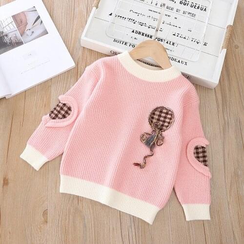 Girls Warm Pullover Color-Blocking Sweater Fashion Baby Kids Embroidery Knit Sweater O-Neck Tops Children 2-8 Years Old Clothes