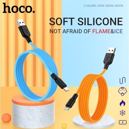 Hoco usb cable for lightning charging data sync for iphone 11 X for ipad charger wire 2.4A short soft silicone cord fast charge