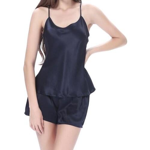 Quality 100% Pure Silk Womens Camisole Shorts Pajama Set Sleepwear M-2XL YM004