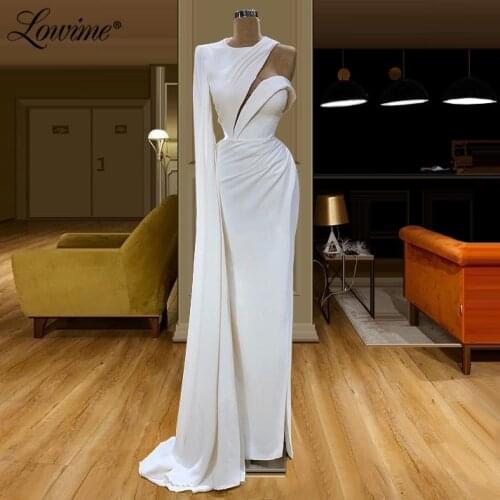 Middle East Women Formal Dress Vestido One Shoulder Prom Dress 2020 Turkish Dubai Long Evening Gown White Celebrity Party Dress