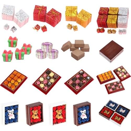 1/12 Dollhouse Miniature Paper Resin Chocolate Boxes Christmas Gift Box Pretend Play Doll House Furniture Decor Accessories Toys