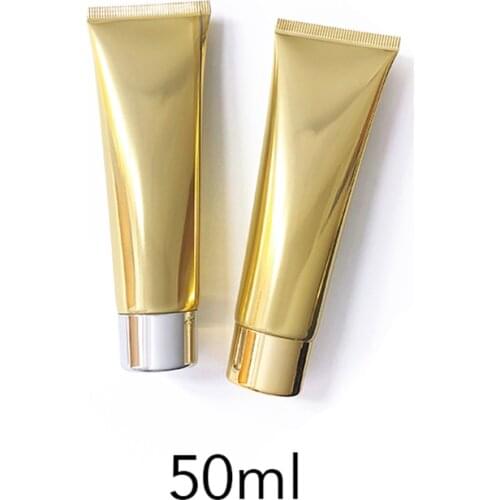 10pcs Empty 50ml Gold Aluminum Plastic Squeeze Bottle 50g Cosmetic Tube Facial Cleanser Lotion Hand Cream Container 2oz