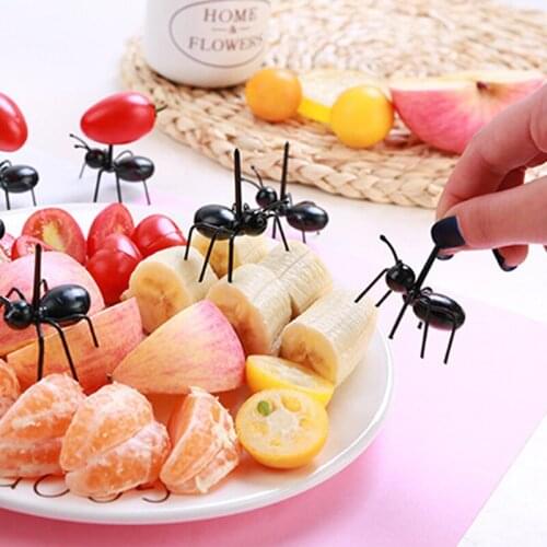 12Pc Kitchen Gadgets Mini Ant Fruit Fork Plastic Fruit Decoration Kitchen Bar Kids Dessert Forks Tableware Kitchen Tools