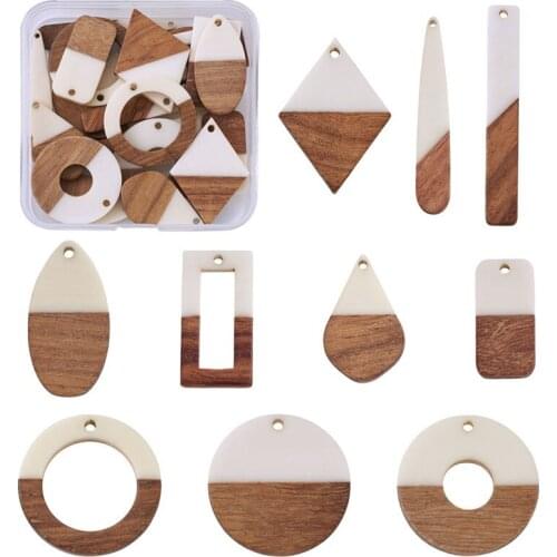 20pcs Resin & Wood Pendants Teardrop Rectangle Donut Rhombus Ring for Jewelry Making DIY Bracelet Necklace Accessories Findings