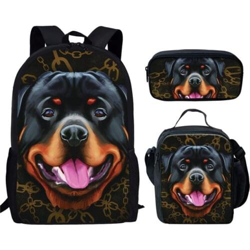 3Pcs/Set Kids Dog School Bags For Boys Girls Rottweiler/ Doberman/PitbullI/Labrador Backpack Children Primary Book Bag Schoolbag