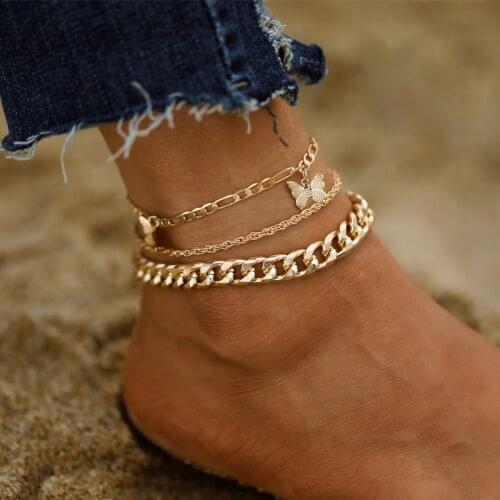 51366 hanzhishang new butterfly chain multi layer Anklet creative simple gold Anklet set 3 pieces