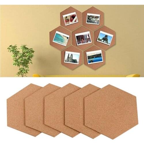 7pcs Stickers Photo Background Cork Board Wall Message Office Multifunction Self Adhesive Bulletin Home Wood Frame Hexagon