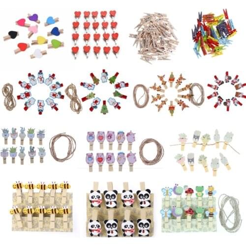8-50pcs Mini Natural Wooden Photo Clips Christmas Snowman Eilk Panda Shaped Clips Clothespin Craft Decoration Clips Pegs