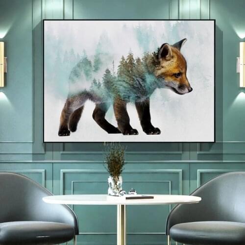 Nordic Abstract Animals Forest Wolf and Bear Canvas Painting Posters Prints Wall Art for Living Room Home Decoration Painting