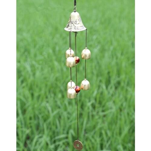 Free Shipping Antique Amazing 6 Copper Alloy Bells Antirust Angle Picture Wind Chimes Pendants Outdoor Indoor Home Decor Sound
