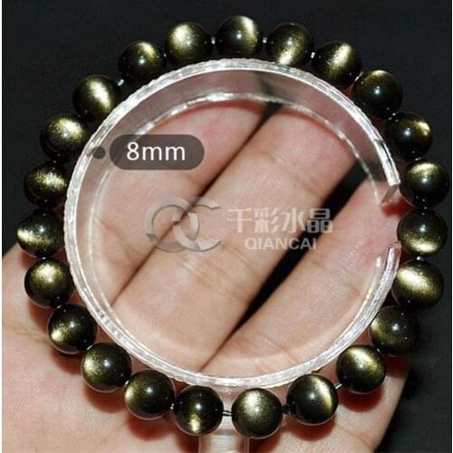 8mm 100% Genuine Natural Gold Obsidian Gemstone Bracelet Round Beads Stretch Bracelets Man Lady Best Gift AAAAA Free Shipping