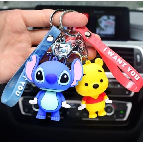 Disney Mickey Mouse Stitch Keychains Cartoon Kawaii Animal Anime Minnie Donald Duck Piglet Key Chain Model Kid Toy Children Gift