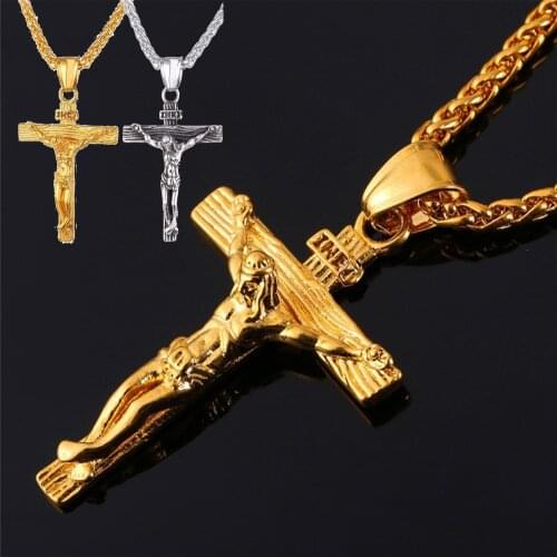 1PC Jesus Christ Cross Pendant Necklaces Alloy Bead Long Chain Mens Women Virgin Mary Christian Fashion Jewelry Rosary Necklace