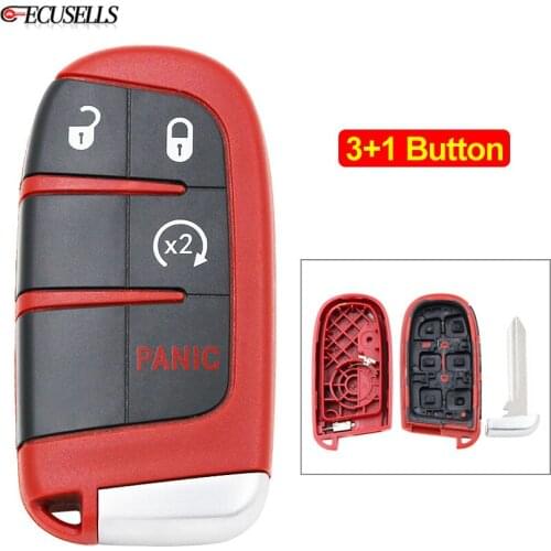 3+1/4 Button New Replacement Remote Smart Key Shell Case for Chrysler 300 for Dodge Challenger Charger Dart Durango for Jeep Red
