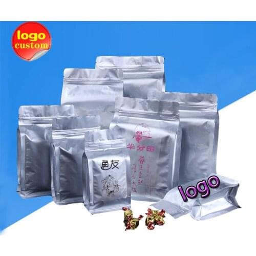 Pure aluminum foil zipper ziplock bag packaging stand up large Eight side sealing bag smell proof for Snack nuts candy rice food