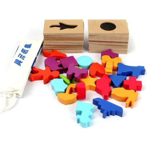 Wooden Blocks Educational Toys For Children Shadow Memory Bricks Kids juguetes Montessori Materials Matched Images Wooden Toy