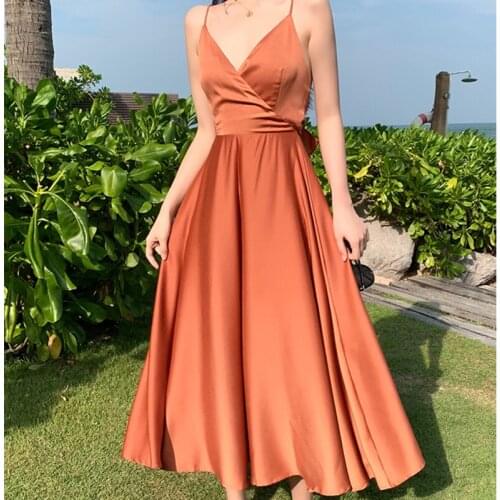 Long White Satin Women Slip Dress Backless Tropical Korean Beach Sundress Summer 2021 Runway Elegant Vacation Party Night Dress