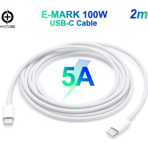 USB-C Cable 2m 5A E-MARK 100W fast charging Applicable for MacBook and 29W 30W 45W 61W 65W 87W Thunderbolt 3 interface laptop