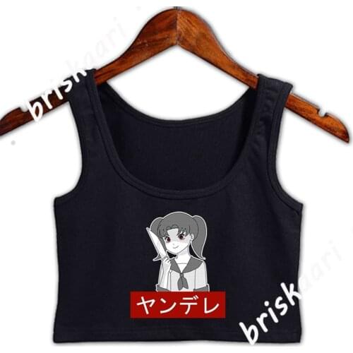 Kawaii Yandere Cosplay Anime Senpai Crop Top Women Comical Spring Autumn Graphic Top Novelty S-XXL Design Pattern Vest