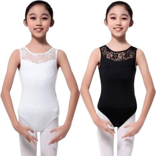 Girls Ballet Bodysuit Children Dance Leotard Lace Gymnastics Jumpsuit Kids Dancing Costume Sportswear Wide Shoulder Strap