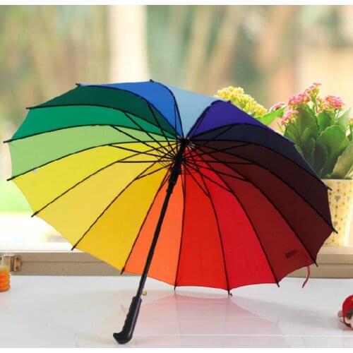 Creative Long Handle Straight Windproof Rainbow Umbrella Women Men Sunny And Rainy Umbrella LX8263