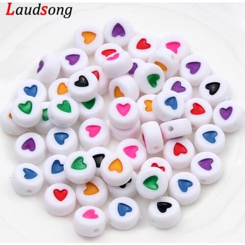 Laudsong 100Pcs 4x7mm Multicolor Heart Beads Flat Round Acrylic Spacer Loose Beads For Jewelry Making DIY Necklace Bracelet