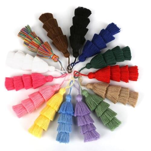 Hot Selling 1Pcs/bag 8cm+2cm Four layer Poly Cotton Tassel Charm Pendant for Necklace Key Chain Bag Clothing Decor DIY Jewelry