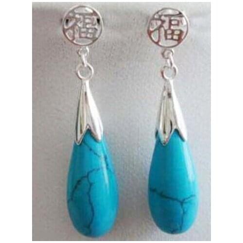 Fashion Turquoise Drop White Gold Plated Fortune Stud Dangle Women Girl Earrings