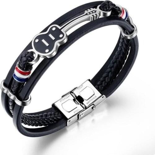 Men Leather Hip Hop Punk Guitar Multilayer Bracelet for Men